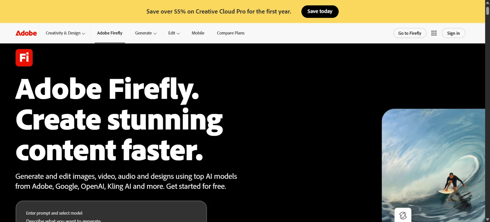 Adobe Firefly homepage screenshot