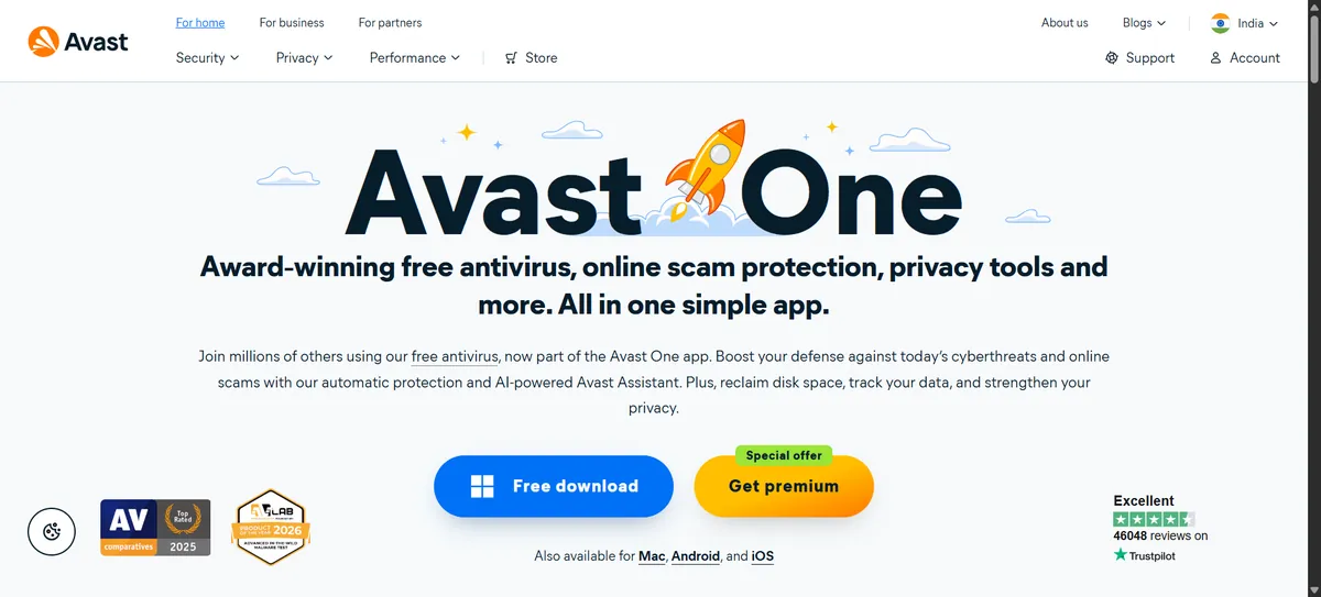 Avast One official website screenshot 2026