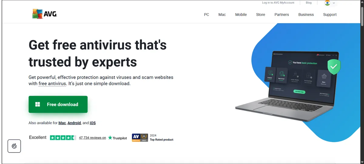 AVG AntiVirus Free official website screenshot 2026