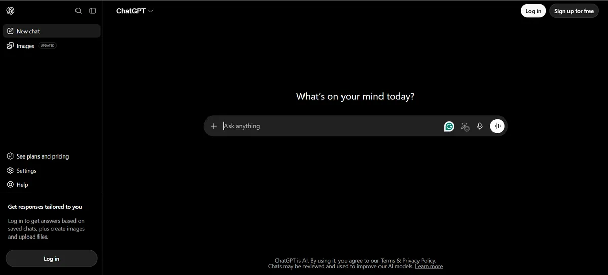 ChatGPT chat interface asking What is on your mind today