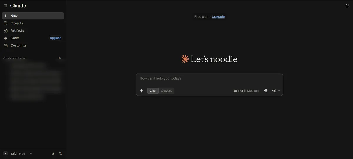 Claude by Anthropic chat interface with new chat prompt box