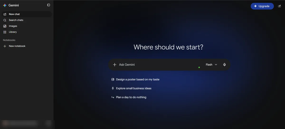 Google Gemini app home screen asking Where should we start