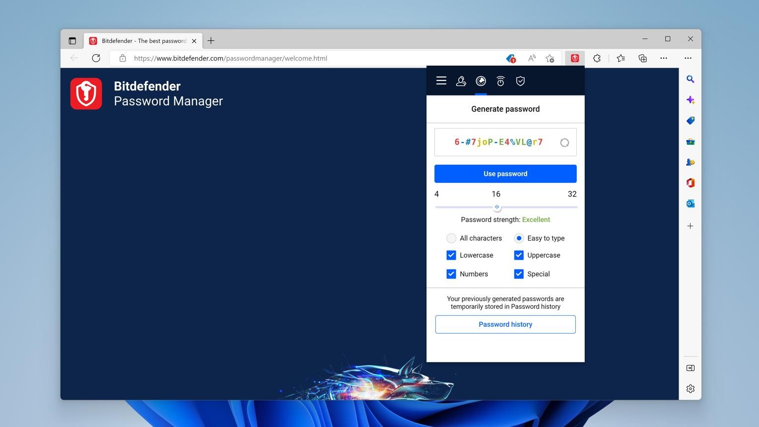 Bitdefender Password Manager setup screen with two-factor and breach check prompts