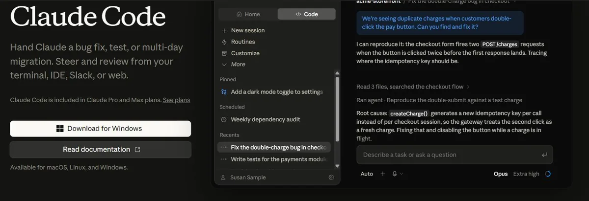 Claude Code product page showing it is included in Claude Pro and Max plans