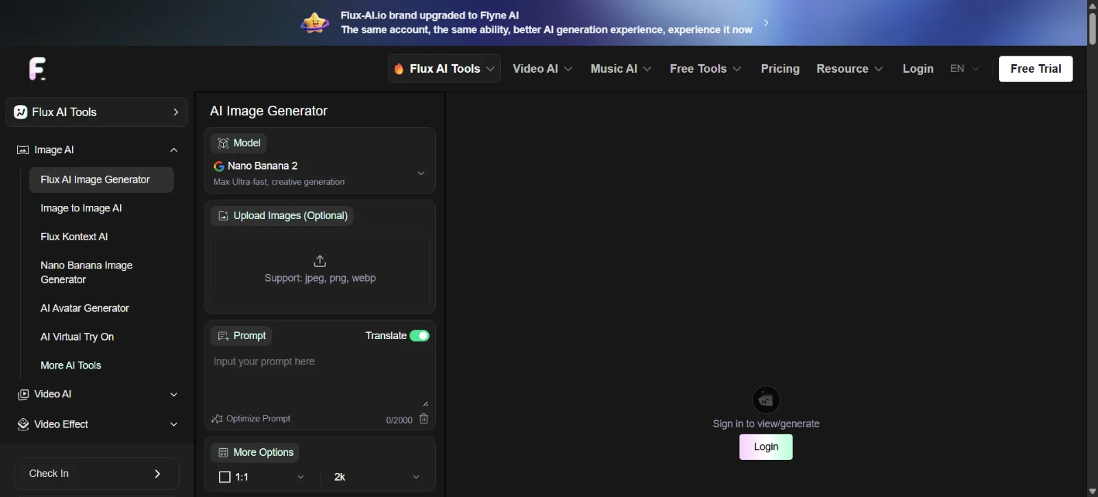FLUX AI image generator homepage screenshot