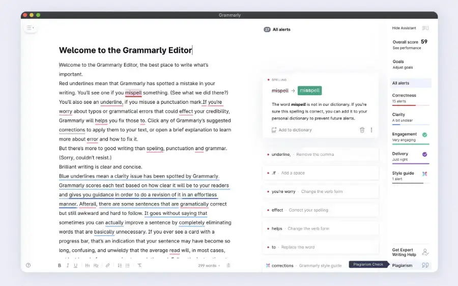 Grammarly editor flagging spelling, clarity and tone issues, one of the best AI tools for work in 2026
