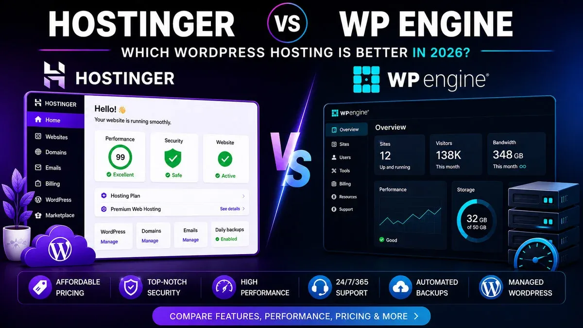 Hostinger vs WP Engine 2026 comparison — which WordPress hosting is better