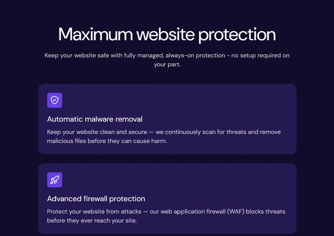 Hostinger WordPress hosting security features: automatic malware removal and advanced firewall protection