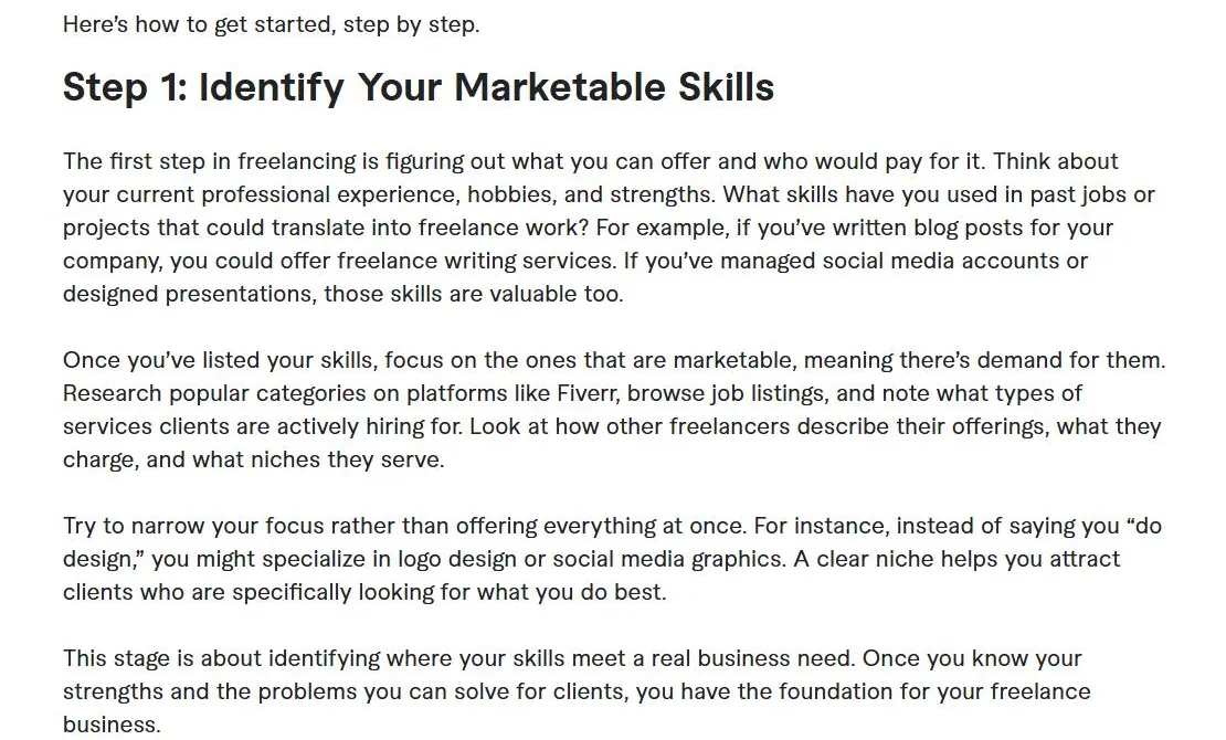 Freelancing with no experience: Fiverr guide step on identifying marketable skills and choosing a niche