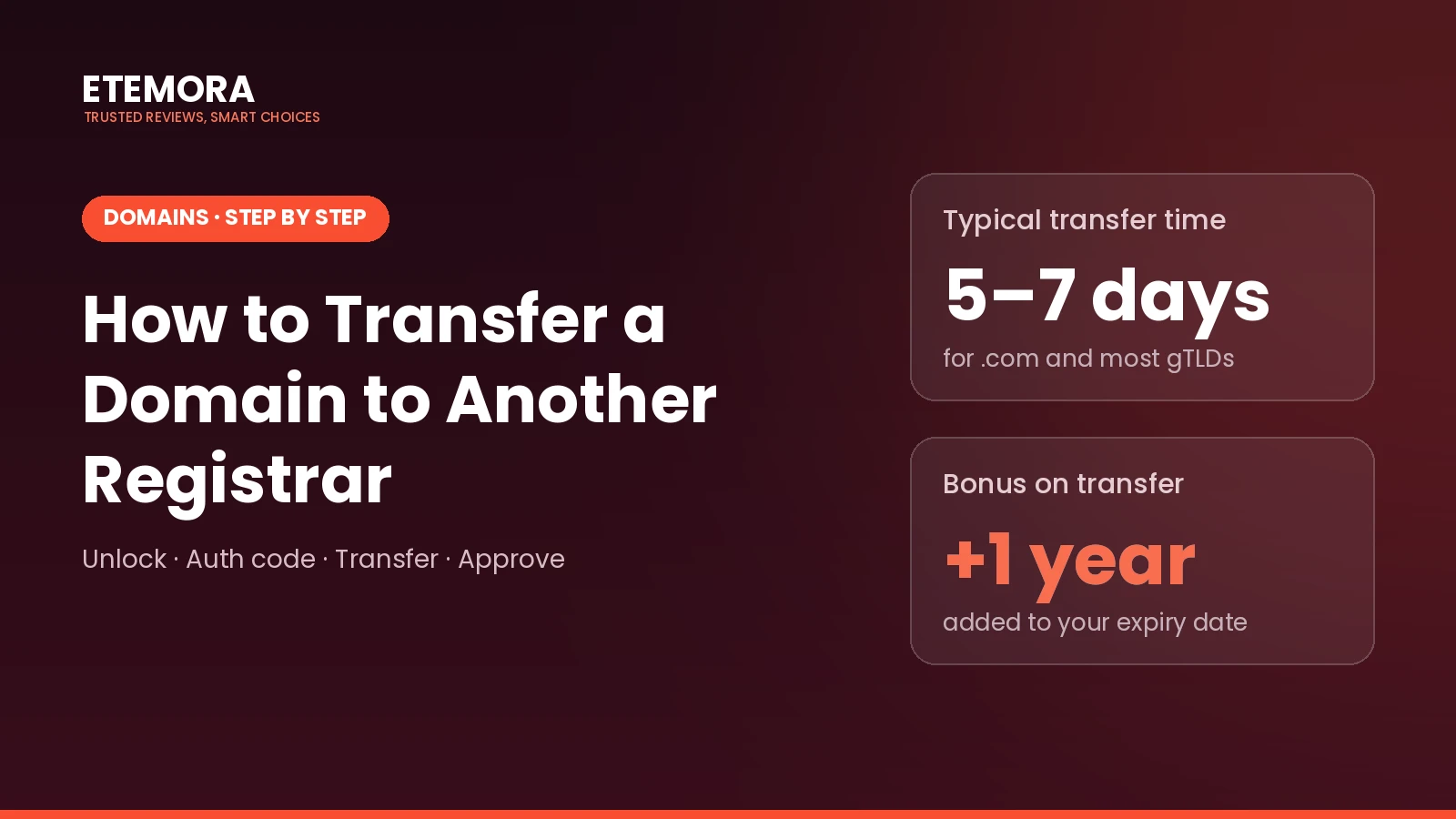 How to transfer a domain to another registrar: unlock, auth code, transfer, approve