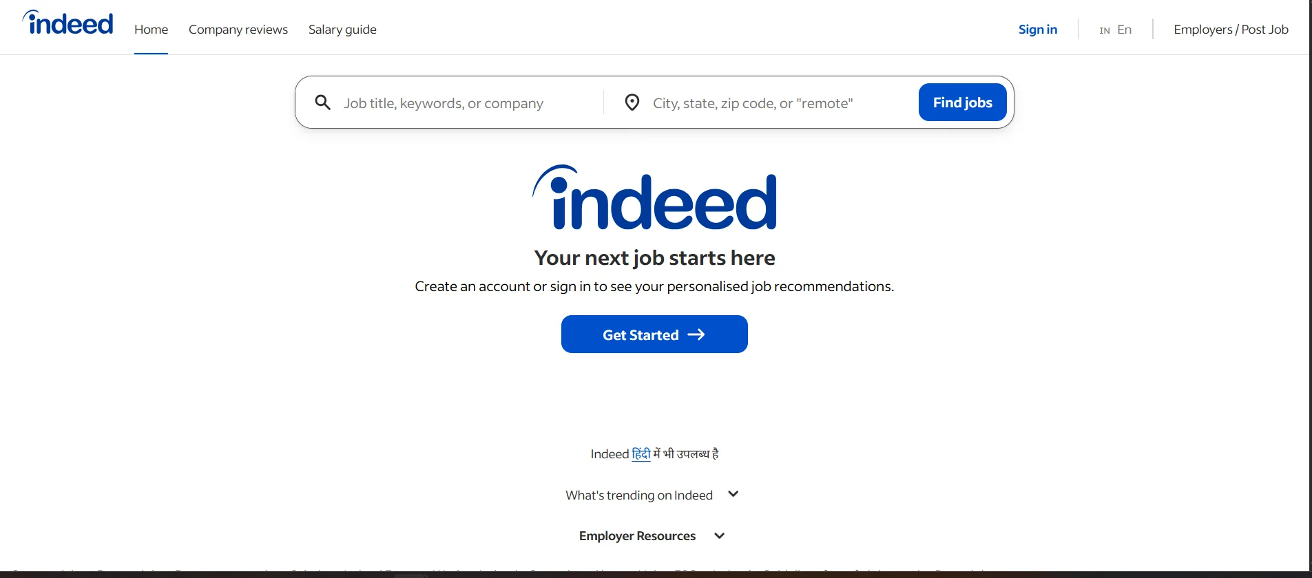 Indeed homepage job search bar, our pick for high-volume job searching