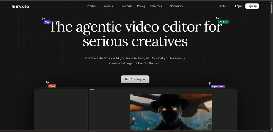 InVideo AI agentic video editor interface for complete video production
