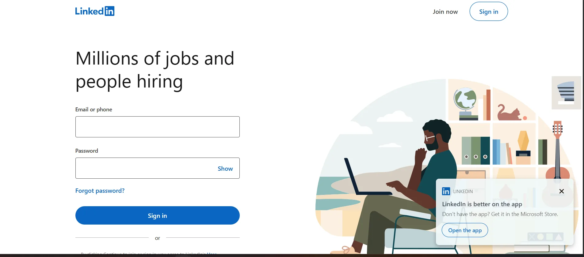 LinkedIn Jobs sign-in landing page for job search and hiring