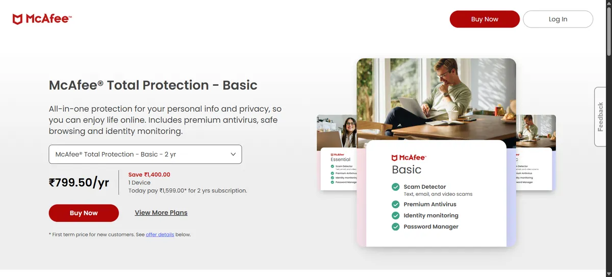 McAfee Total Protection official website screenshot 2026