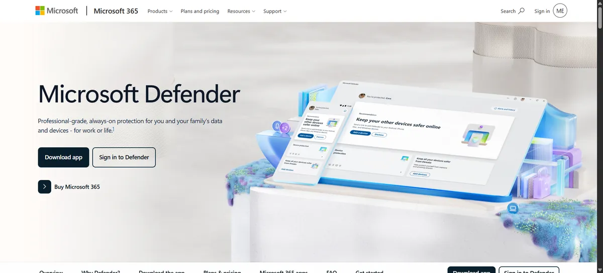 Microsoft Defender official product page screenshot 2026