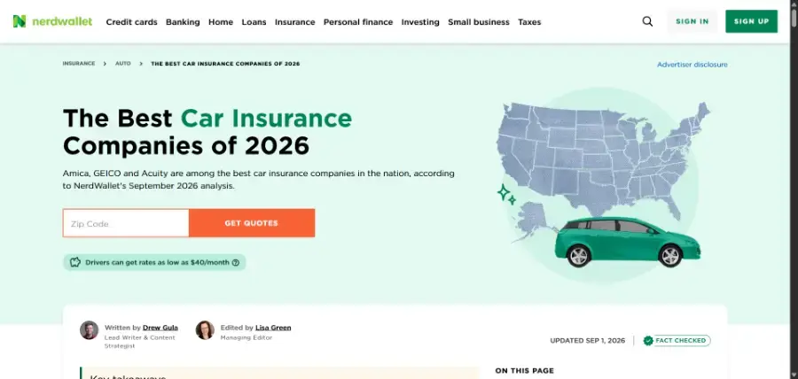 NerdWallet best car insurance companies of 2026 analysis, one of the published sources used for this comparison