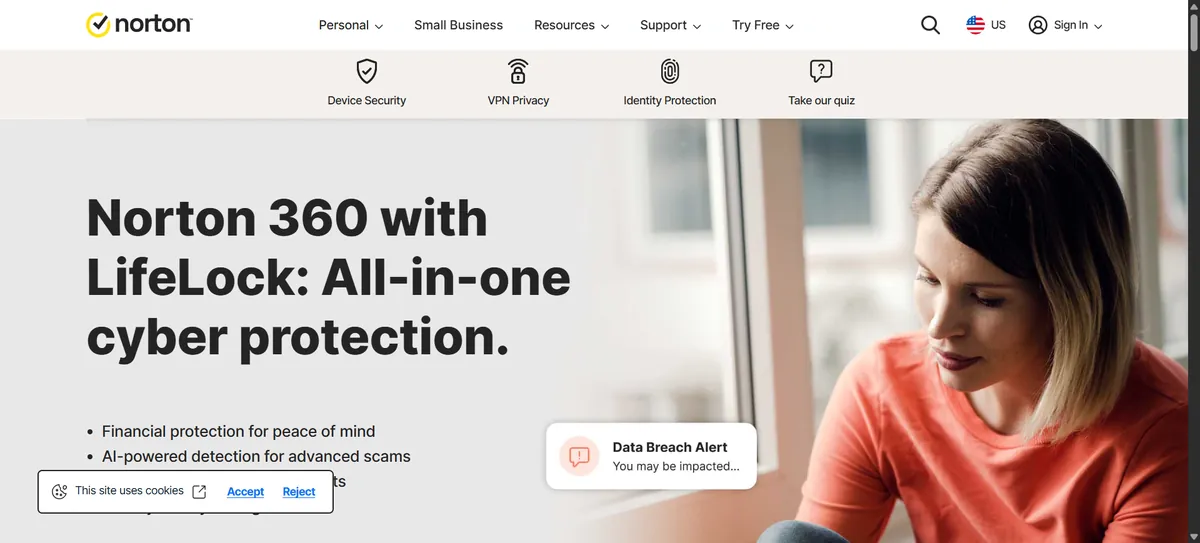 Norton 360 with LifeLock official website screenshot 2026