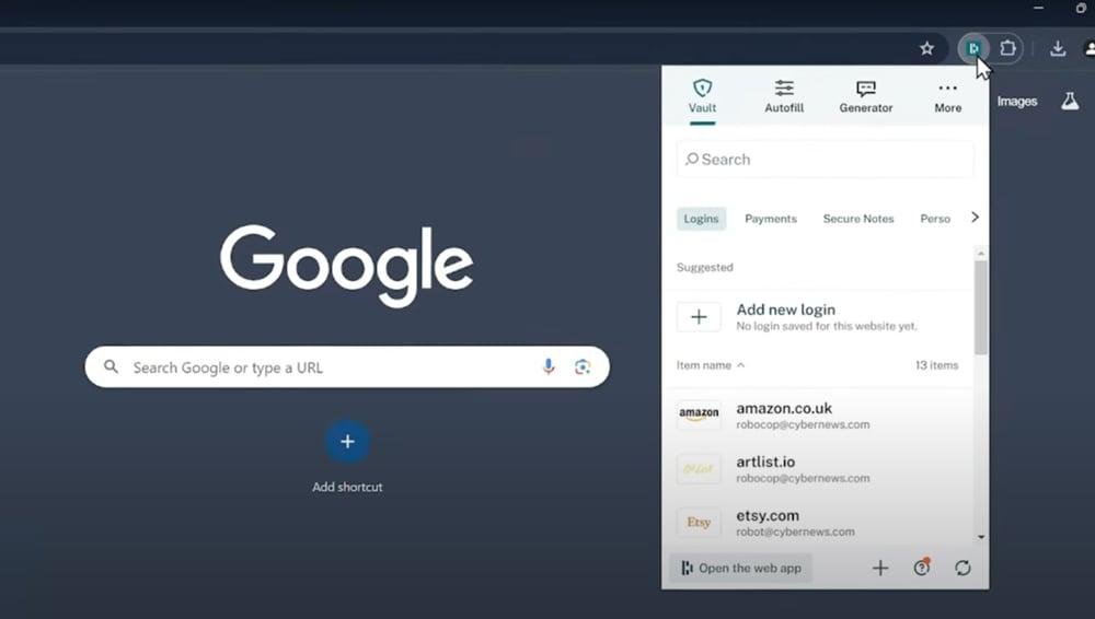 Password manager autofill suggestion appearing in a browser window