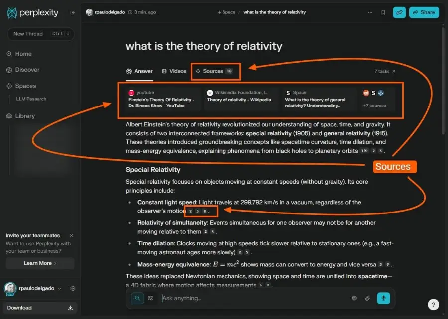 Perplexity answering a research question with numbered sources listed, our research pick among the best AI tools for work