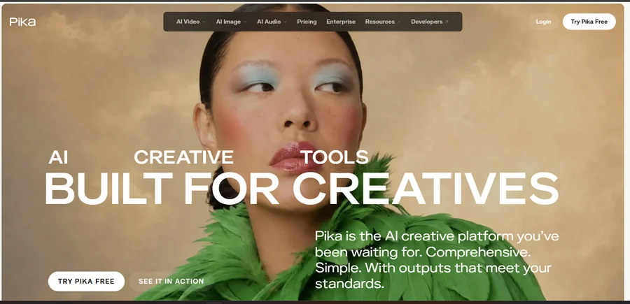 Pika AI creative tools homepage for short-form video generation