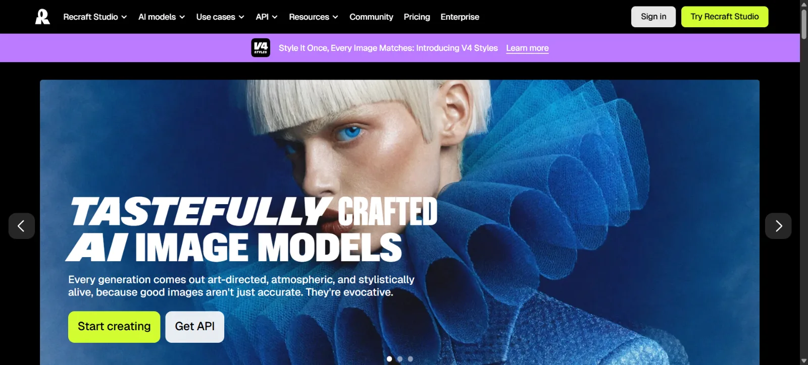 Recraft AI homepage screenshot