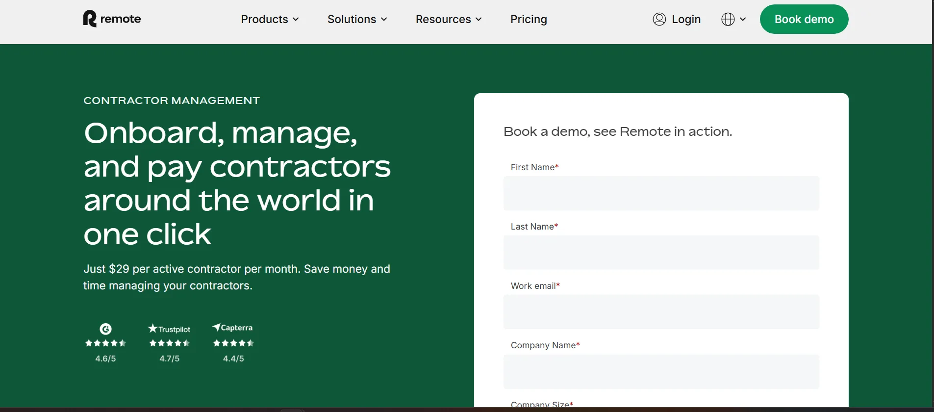 Remote.com homepage for global contractor and remote employment management