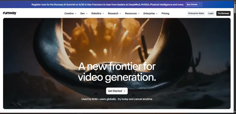 Runway AI video generation platform homepage, a new frontier for video generation