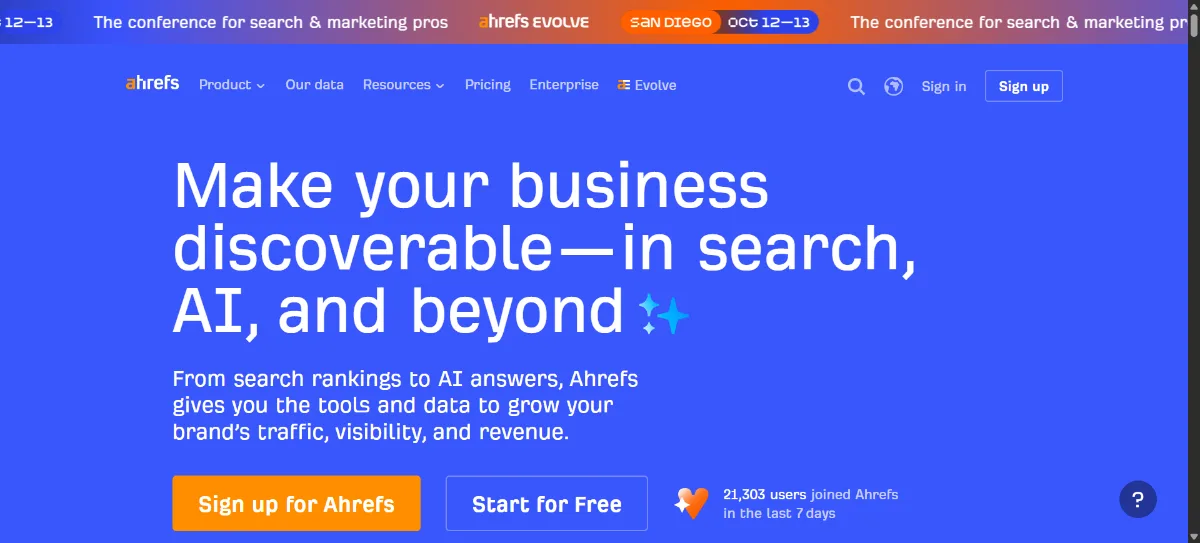 Ahrefs official website homepage screenshot 2026