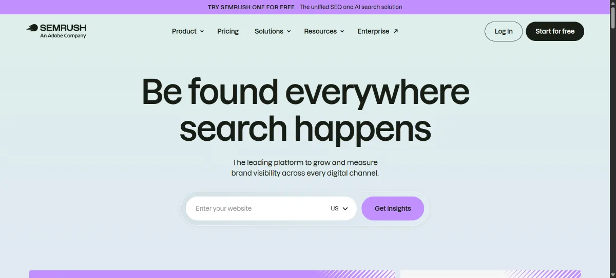 Semrush official website homepage screenshot 2026
