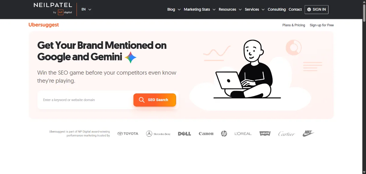 Ubersuggest official website homepage screenshot 2026