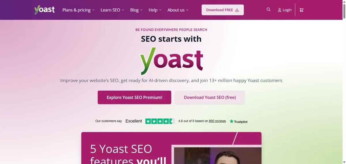 Yoast SEO official website homepage screenshot 2026
