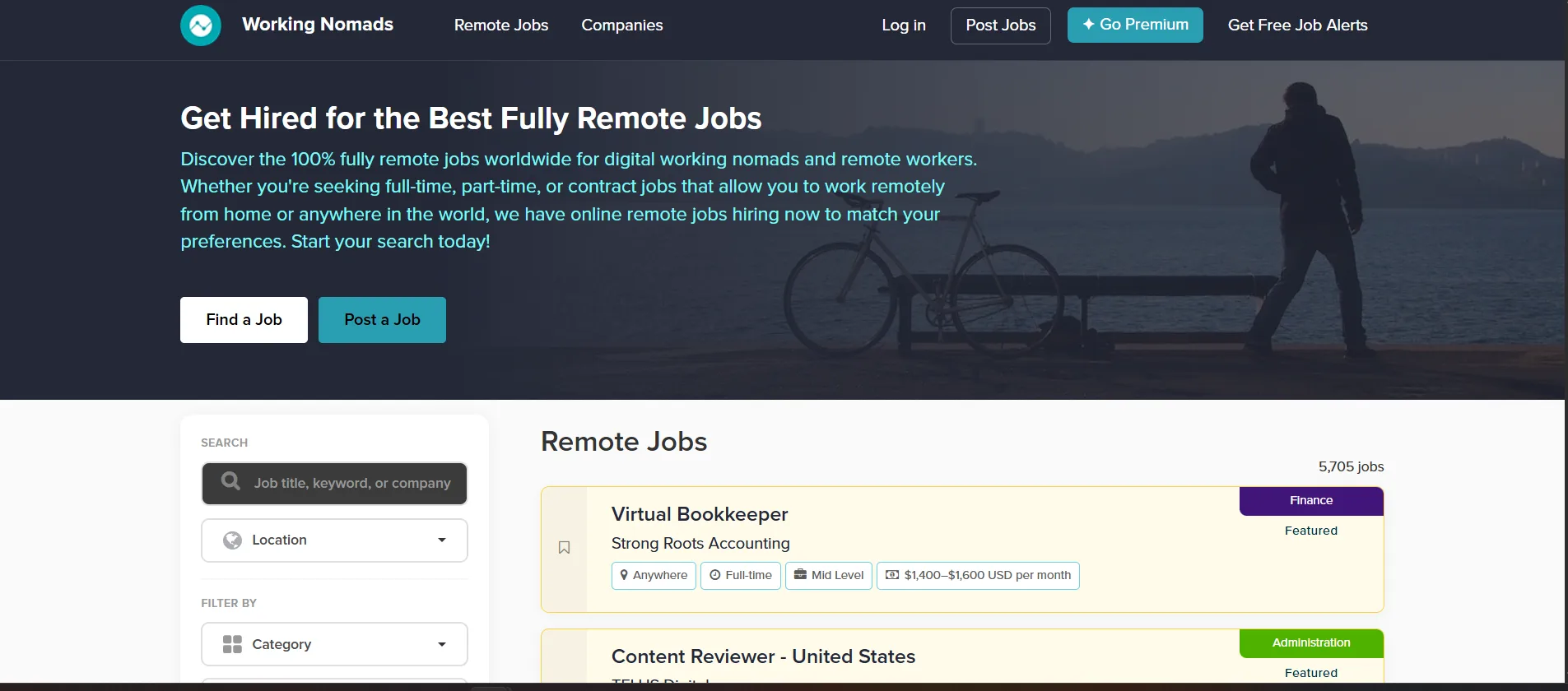 Working Nomads remote job listings for location-independent work