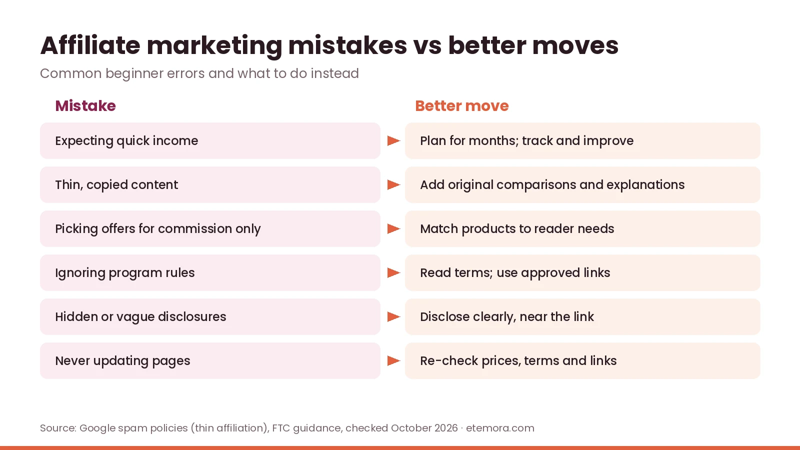 Affiliate marketing mistakes versus better moves for beginners