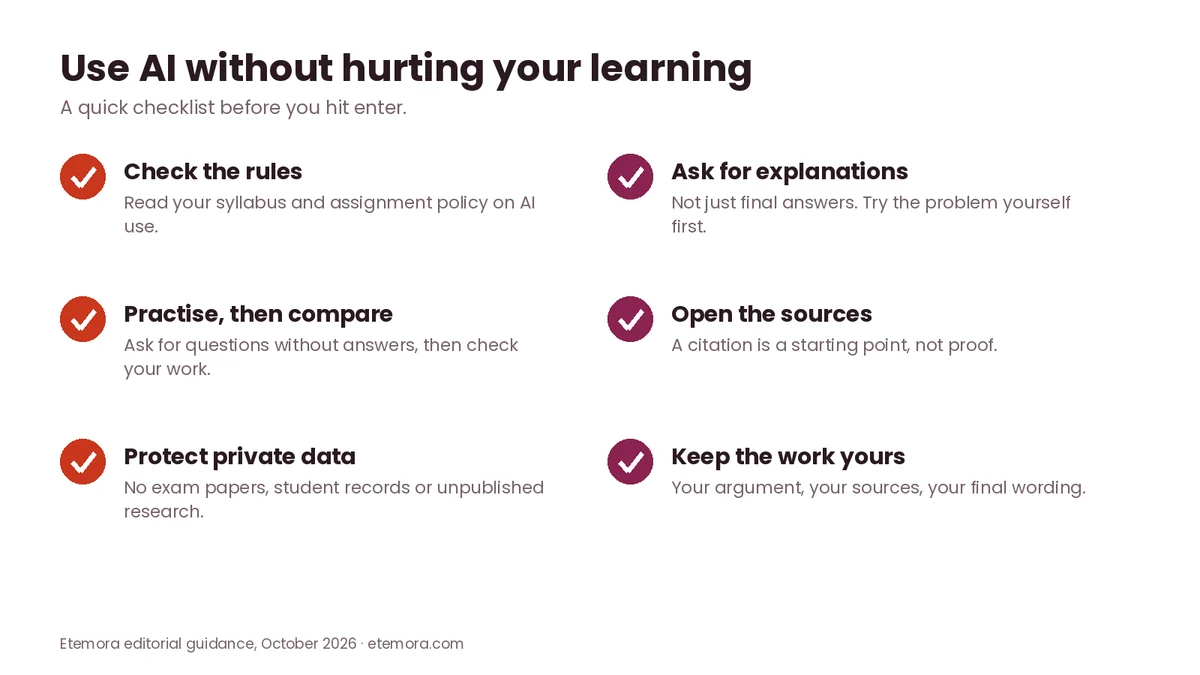 Checklist for using AI tools for studying without hurting your learning