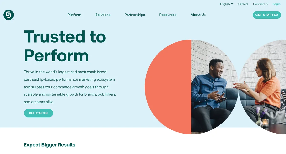 CJ affiliate network homepage for brands, publishers and creators