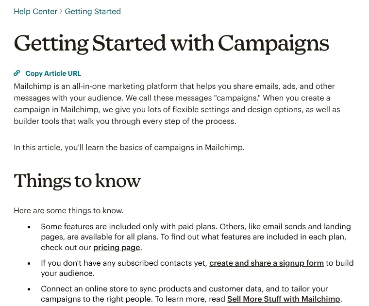 Mailchimp help article on getting started with email marketing campaigns