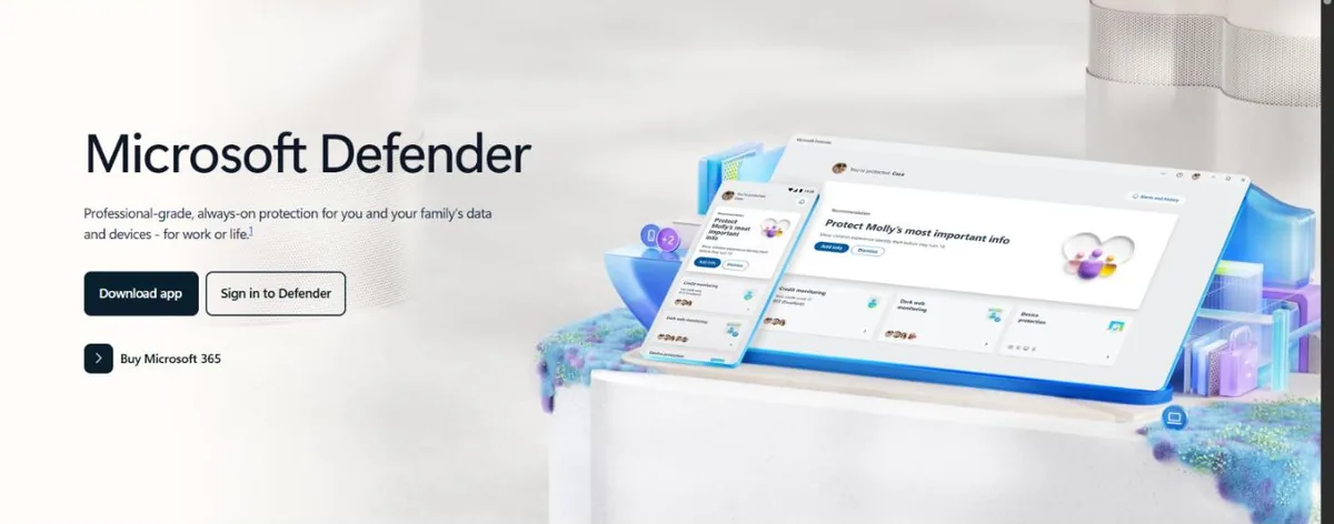 Microsoft Defender app page for Microsoft 365 subscribers offering protection for data and devices