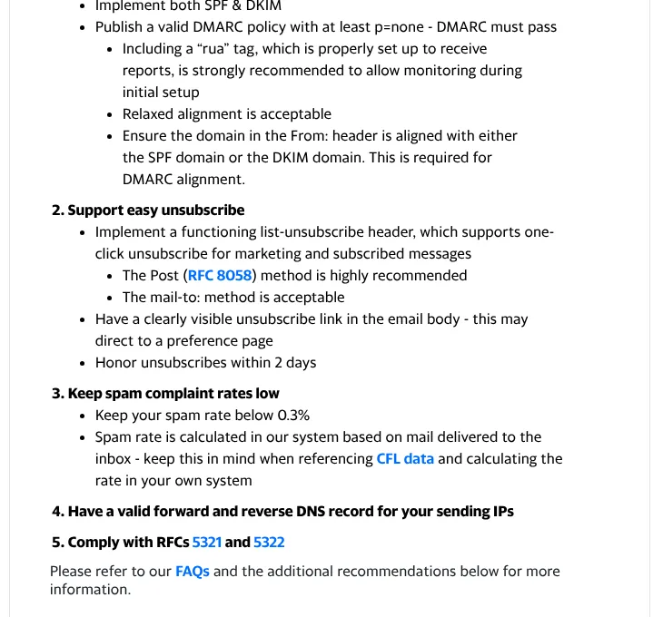 Email marketing best practices from Yahoo: easy unsubscribe and low spam complaint rates